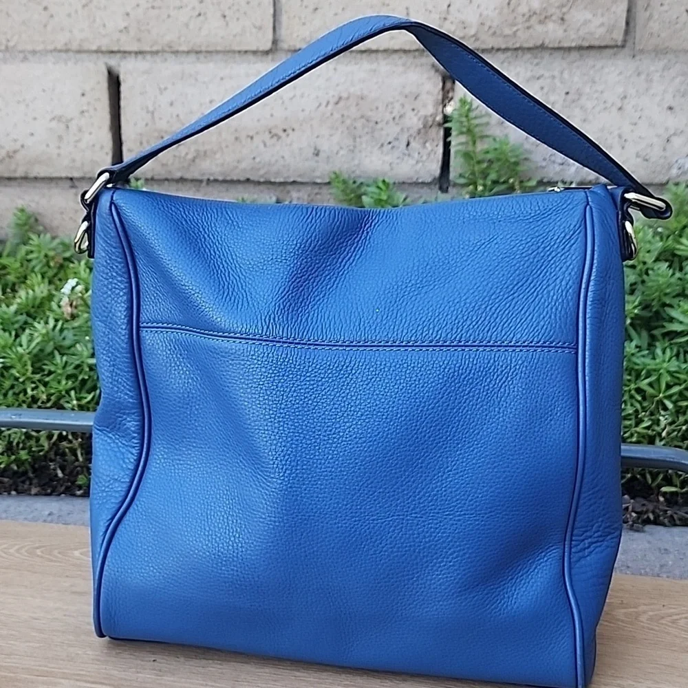 KATE SPADE blue Pebble Leather Suede Snakeskin detail top handle satchel bag